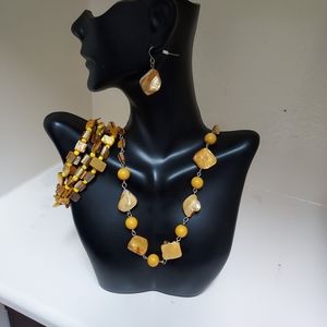 YELLOW JASPER RESIN NECKLACE, BRACELET  & EARRING SET